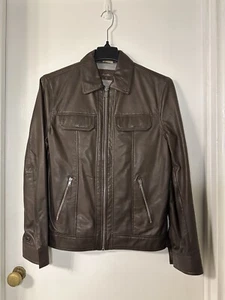 Tasso Alba Genuine Leather Man Coat Brown Size S Two Chest Pocket - Picture 1 of 9