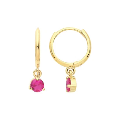 Yellow Gold Ruby Earrings Drop Hoops Natural Stone 375 9 Carat New Boxed - Image 1 of 3