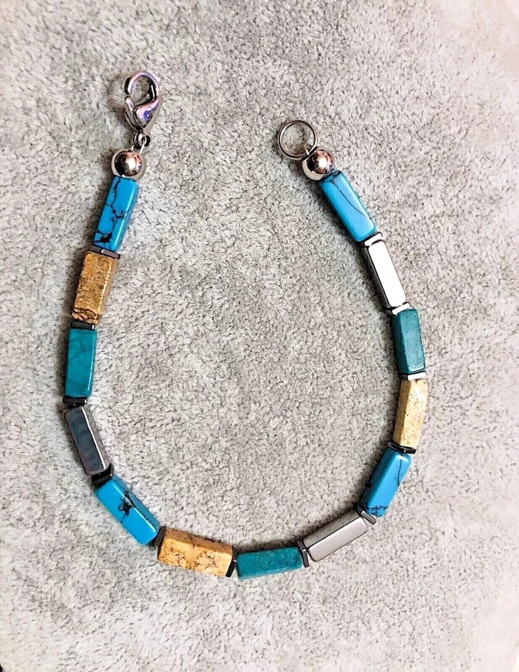 Bracciale Uomo Donna in Pietra dura Naturale Diaspro Howlite rettangoli 4mm - Immagine 1 di 1