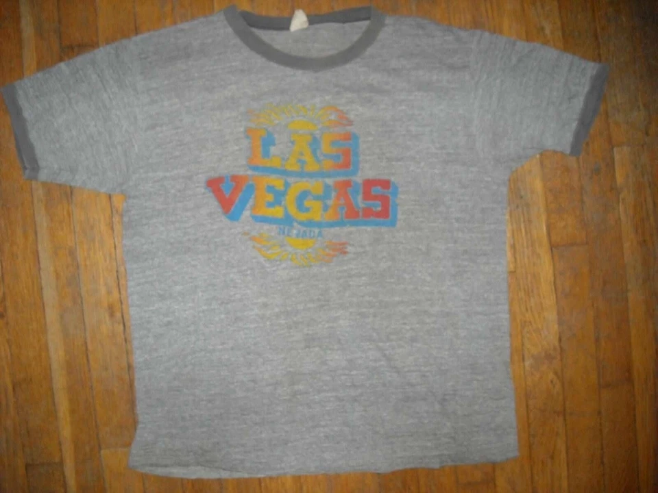 CAMISA CAMPAINHA VINTAGE ANOS 70 GRANDE LAS VEGAS NEVADA RAYON TRI BLEND - Imagem 1 de 4