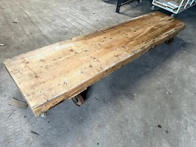 Vintage shabby 290cm XXL Echt Holz Rollbrett 290x60x40 Rollwagen Transportwagen - Bild 1 von 4