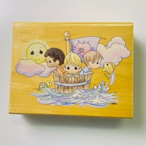 Precious Moments~Rub a dub~Rubber Stamp on Wood~RARE~5.25"X4"~Stampendous #UR005 - Picture 1 of 10