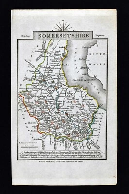 Mapa de ruta 1814 John Cary Somerset Bristol Taunton Glastonbury Wells Bath Inglaterra Foto 1 de 3