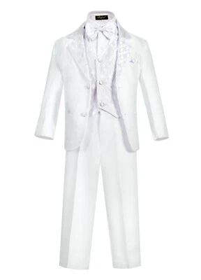 Traje de niño Pantalones Chaleco Corbata Camisa Muesca Solapa Blazer Conjunto de 5 piezas Suave Sólido BY010D Foto 1 de 2