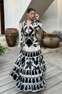 LAST!NWT_ZARA ss22 WOMAN PRINTED DRESS WITH BELT ALL SIZES BLACK WHITE 2638/127 - Picture 1 of 9