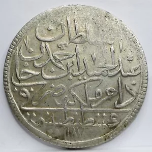 Türkei Osmanisch Silber 2 Zolota 1187/5 Kurusch 1778 vz+ Sultan Hamid Islam #B55 - Bild 1 von 6