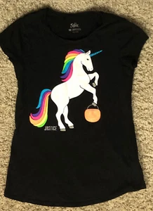 Justice Girl Size 14 Black Graphic Shirt Unicorn Glow In The Dark Halloween - Picture 1 of 13