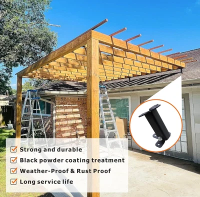 3PCS Heavy Duty Roof Riser Brackets Kit Adjustable Angle Pergola Black Metal - Image 1 of 4