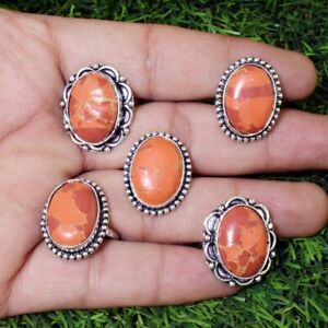 925 Silver Plated Orange Turquoise Mixed Gemstone Wholesale Rings Lots A54