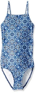Seafolly Girls' High Neck Tank One Piece Swimsuit, Celestial Batik Boho Blue, 10 - Picture 1 of 3