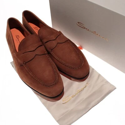 Mocasines de puerta Santoni nuevos con caja talla 11 EE. UU. 12 en cuero marrón hechos en Italia Foto 1 de 4