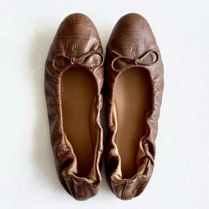 Polo Ralph Lauren Soft Crocodile Embossed Leather Ballet Flats Brown Size 10 B - Picture 1 of 5