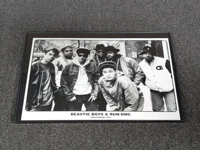 Framed 1987 Amsterdam Poster Print Wall Art Beastie Boys + Run DMC 18" x 12" - Image 1 of 4