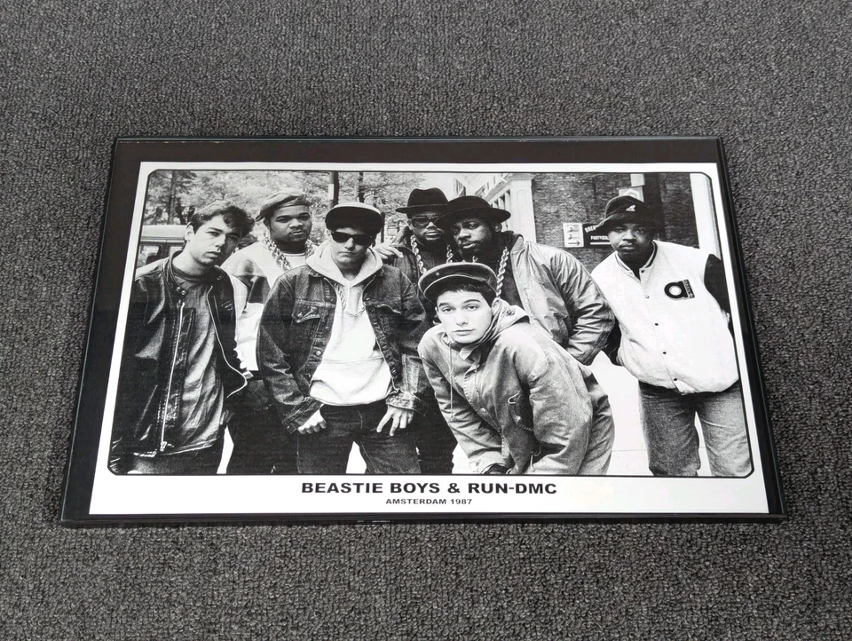 Framed 1987 Amsterdam Poster Print Wall Art Beastie Boys + Run DMC 18" x 12" - Image 1 of 4