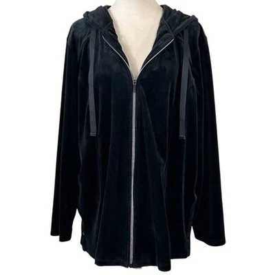 Chico's Zenergy Black Velour Full Zip Hoodie Jacket Size 16-18 - Image 1 of 4