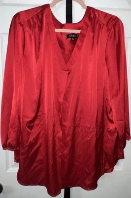 New York Company Women's Red Satin 3/4 Sleeve Blouse Size XL - Image 1 of 3