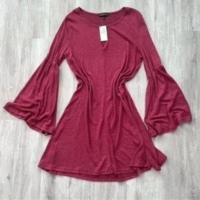 Vestido suéter boho de vacaciones manga campana polar rojo talla grande para mujer 1X Foto 1 de 4