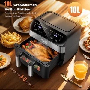 Doppel-Heißluftfritteuse 10 Liter XXL Heißluftfritteuse Doppelkammer Frittieren - Bild 1 von 16