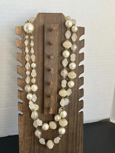 Vintage West Germany Double Strand Necklace Faux Pearl Satin Glass Beads - Picture 1 of 6