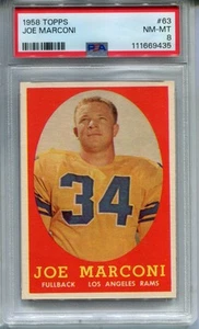 1958 Topps #63 Joe Marconi PSA 8 NM-MT Los Angeles Rams - Foto 1 di 2