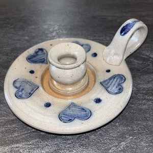 Candle Holder Rowe Pottery Works Blue Salt Glaze Chamber Candlestick 1990 #B - Picture 1 of 24