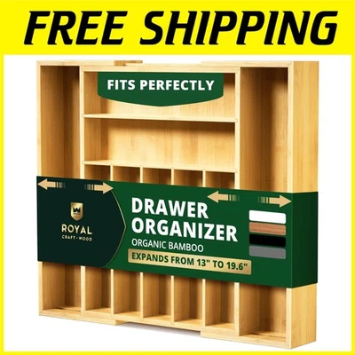 Бамбуковый органайзер для кухонного ящика — регулируемый поднос для столового серебра - Изображение 1 из 4