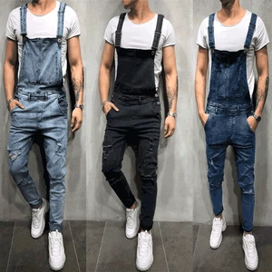 Mens Casual Jeans Straps Suspenders Denim Slim Fit Pants Jumpsuit Pants Trousers - Picture 1 of 10