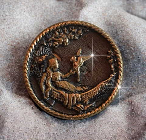 Victorian Vintage Antique Brass Stamped Picture Button Girl In A Hammock Cover
