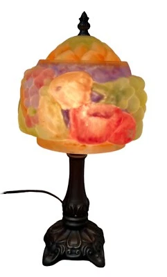 Antique Reverse Painted Table Lamp Puffy Pairpoint Style Fruit 16" Tall - Image 1 of 4