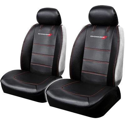 For Dodge Deluxe Black Vinyl Front Sideless Seat Covers Pair for Car Trucks New - Image 1 of 4