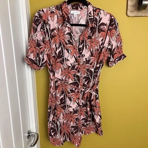 TOPSHOP Orange Pink & Plum Tropical Playsuit - Size 12 - Sun - Picture 1 of 4