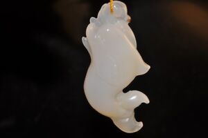 54mm Exquisite~Milky White AGATE CHALCEDONY DOLPHIN Carved 3D Pendant B1214