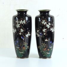 Superb Antique Pair of Japanese Silver Wire Cloisonné Vases, C.1900