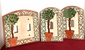 Porcelain Switch Plate With Tree 1 Double 2 Single Set Of 3 All Fired Up - Picture 1 of 11