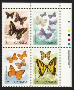 BUTTERFLIES = Canada 1988 #1213a MNH Se-Tenant UR Block of 4 - Picture 1 of 1