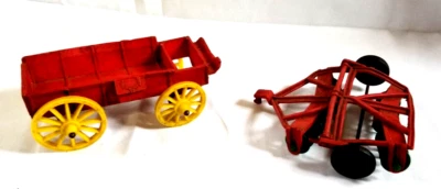 VTG 1960 AUBURN RUBBER Farm Toy Lot of 2 Wagon Plow Disk Harrow READ - Image 1 of 4