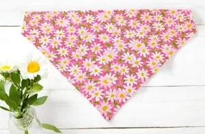 Pink Daisy Dog Bandana OVER THE COLLAR Cat Scarf Gift Daisies Bandanas Bandanna - Picture 1 of 4