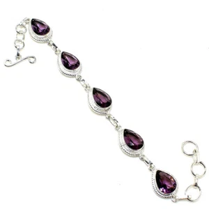 Purple Amethyst Gemstone 925 Sterling Silver Jewelry Bracelet Size 7-8" - Picture 1 of 3