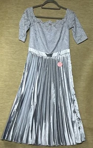 Chi Chi London Tyana Dress Size UK 12 Satin Blue Pleated Lace New - Picture 1 of 11