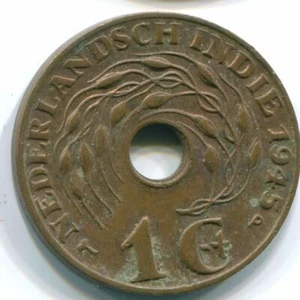 1 CENT 1945 P NETHERLANDS EAST INDIES INDONESIA Bronze Colonial Coin #S10343U - Picture 1 of 3