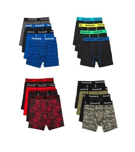 Reebok Boxer Briefs Underwear 4 PK Boys Pick Color-Size Camo Black Red Blue NEW - Picture 1 of 8