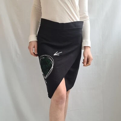 Gonna a tubino donna Desigual taglia M W30 corta ricamata nera - Immagine 1 di 4