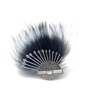 FENDI Double Finger Ring, Blue Fox Fur, Crystal, Pearl, Medium Size - Picture 1 of 10