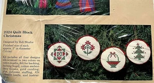 the Creative Circle cross stitch kit Quilt block Christmas 4 ornaments # 2324 - Picture 1 of 7