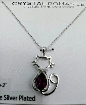 Collar colgante gato amatista piedras preciosas cristal de Swarovski 18" +2" cadena fina nuevo en caja Foto 1 de 4