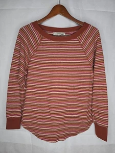 LOFT Oberteil rostrot gestreift Thermo Waffel Strick Langarm Pullover Retro Grunge M - Bild 1 von 21