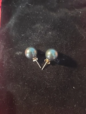 Impressionante brinco de pérola AAAA+ 10mm mar do sul redondo concha preta 14k vintage  - Imagem 1 de 3