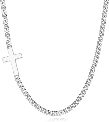Collana Catena Uomo Con Croce, Collana Uomo Acciaio Inox Con Charm Croce - Immagine 1 di 4