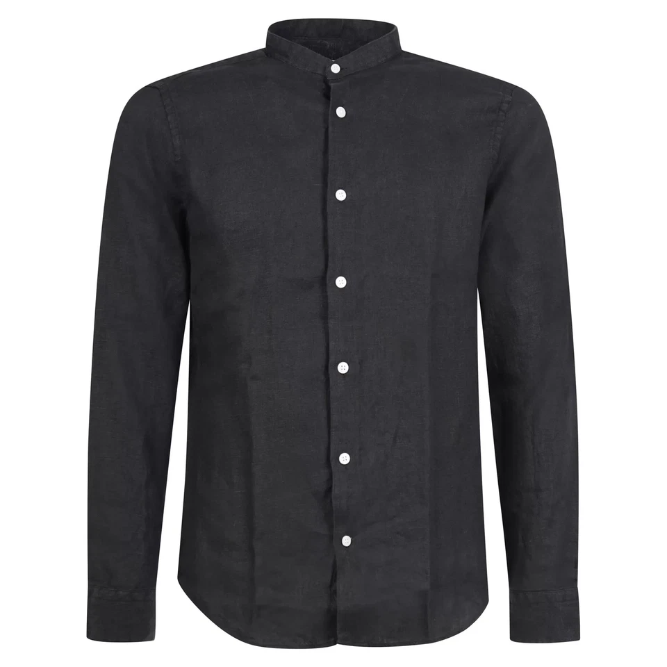 Lavorazione Sartoriale - Camicia nera coreana in lino slim fit per uomo - Immagine 1 di 1