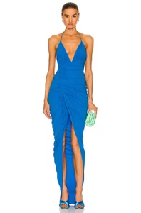 NWT Abito Lungo Alexandre Vauthier Halter Neck Ruched Maxi Dress Sz FR36 $2310 - Picture 1 of 9